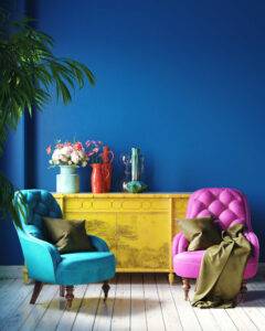 blue chair and blue walls
